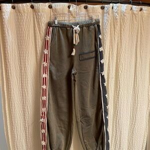 POL Olive Green Track Joggers with Red & Navy Side Stripes